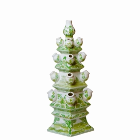 Green and White Short Porcelain Tulipiere home display ornament