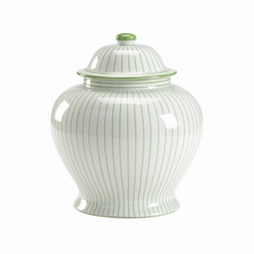 Green and White Striped Porcelain Urn with Lid home display ornament