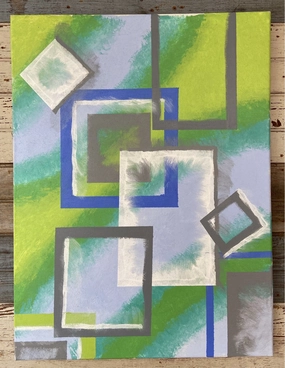 GREEN, BLUE, AND WHITE UNFRAMED GEOMETRICAL MODERN PAINTING classic mural painting