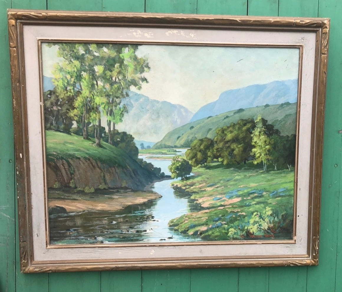 GREEN HUE LANDSCAPE OIL PAINTING BY WALTER YOUNG classic mural painting