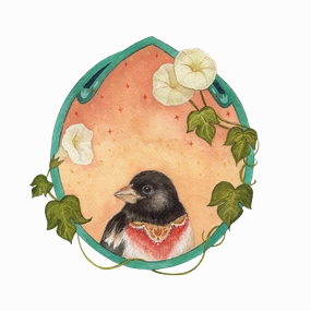 Grosbeak of Morning Glories Art Print framed wall decor