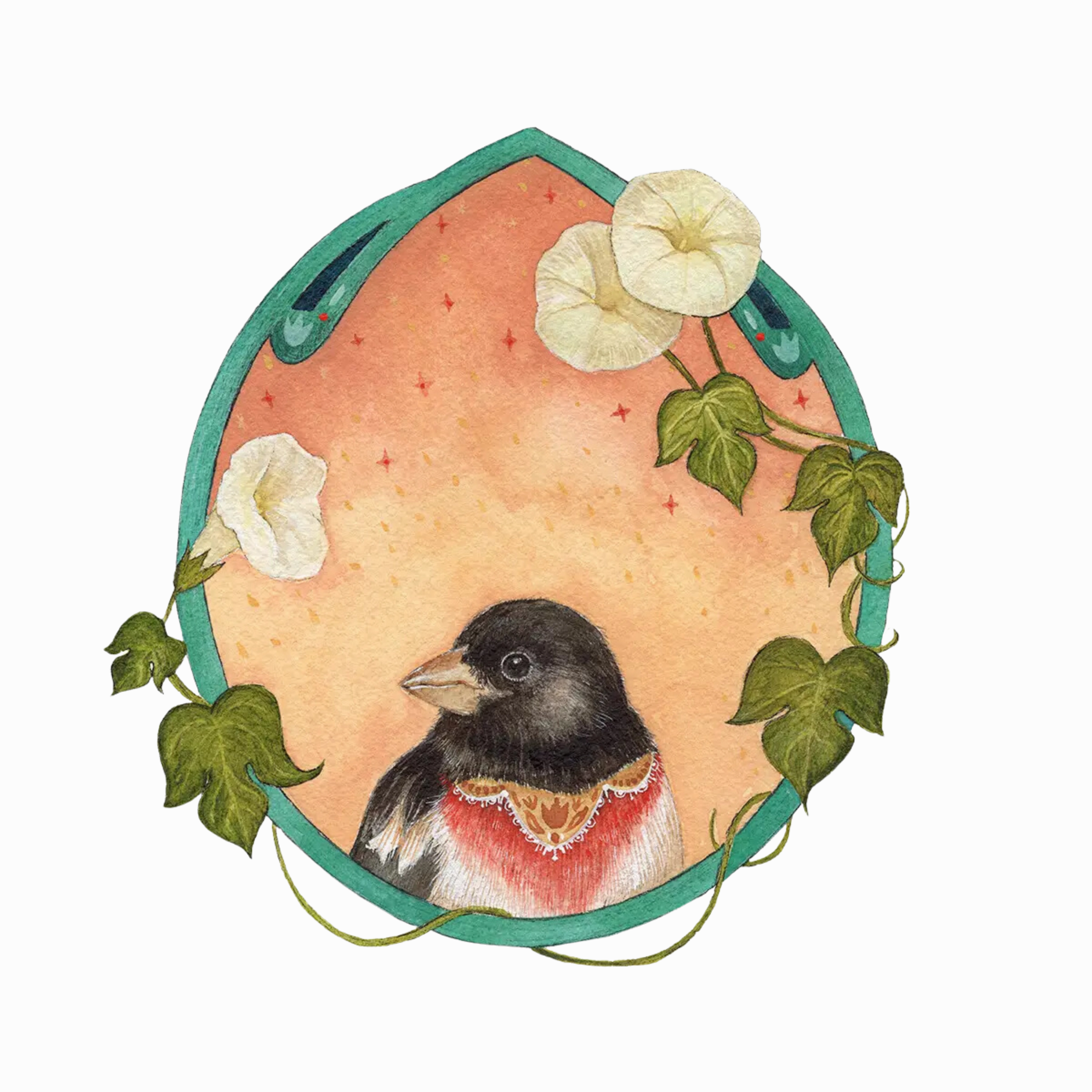 Grosbeak of Morning Glories Art Print framed wall decor