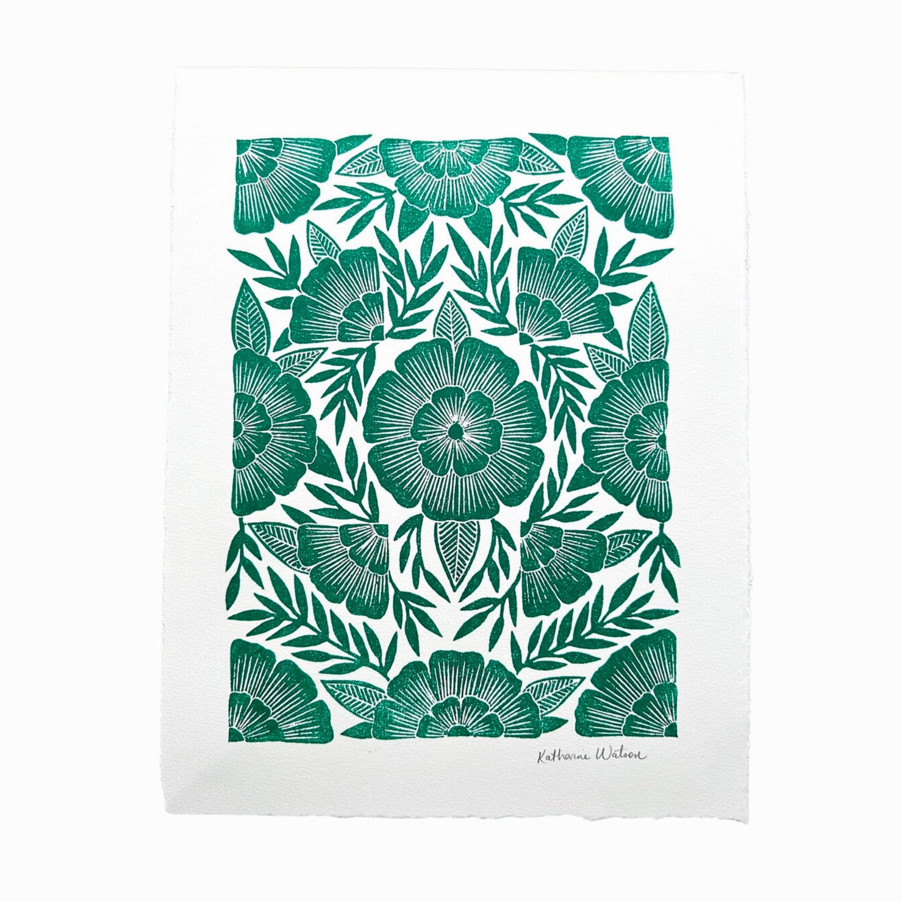 Hand Block Printed Art Print No. 5062 framed wall decor