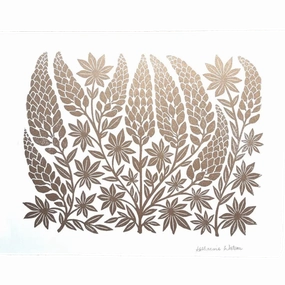 Hand Block Printed Gold Lupines Art Print - No. 2887 framed wall decor