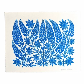 Hand Block Printed Lupine Art Print No. 5056 framed wall decor