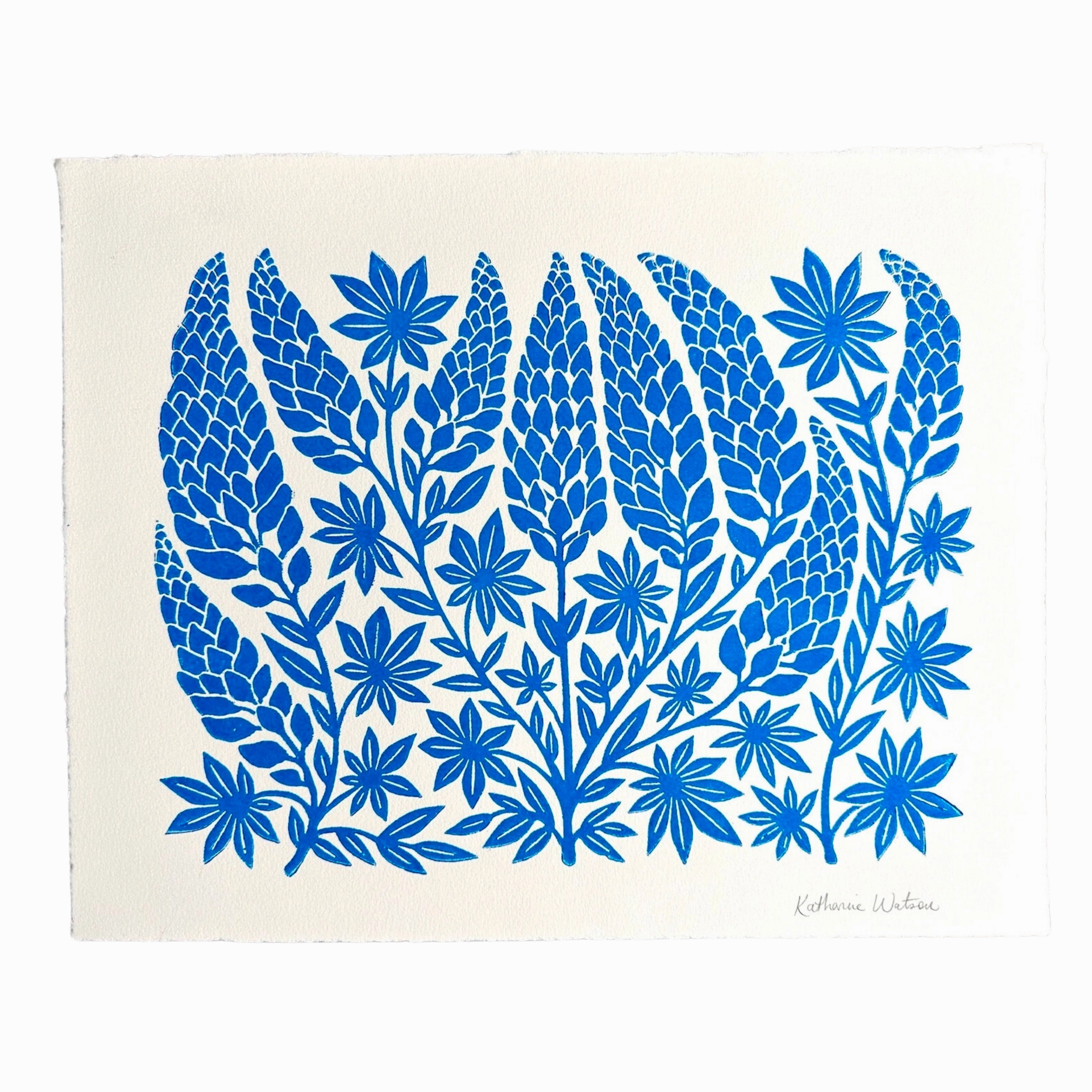 Hand Block Printed Lupine Art Print No. 5056 framed wall decor