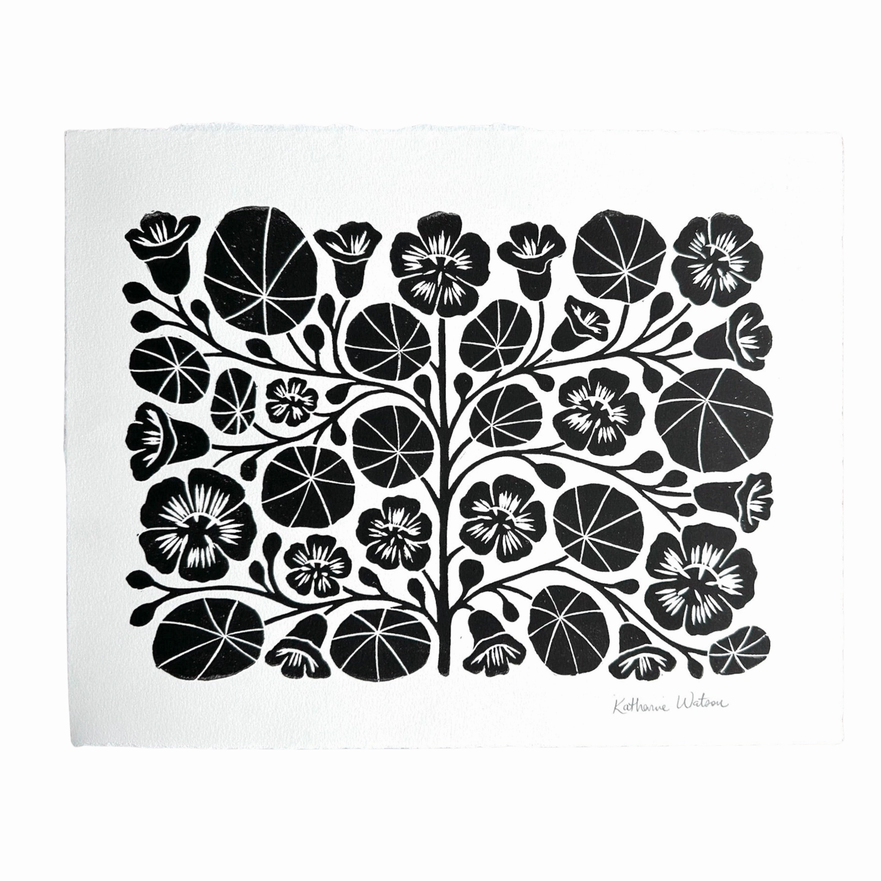 Hand Block Printed Nasturtium Art Print No. 5060 framed wall decor