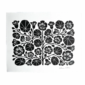 Hand Block Printed Nasturtium Art Print No. 5060 framed wall decor