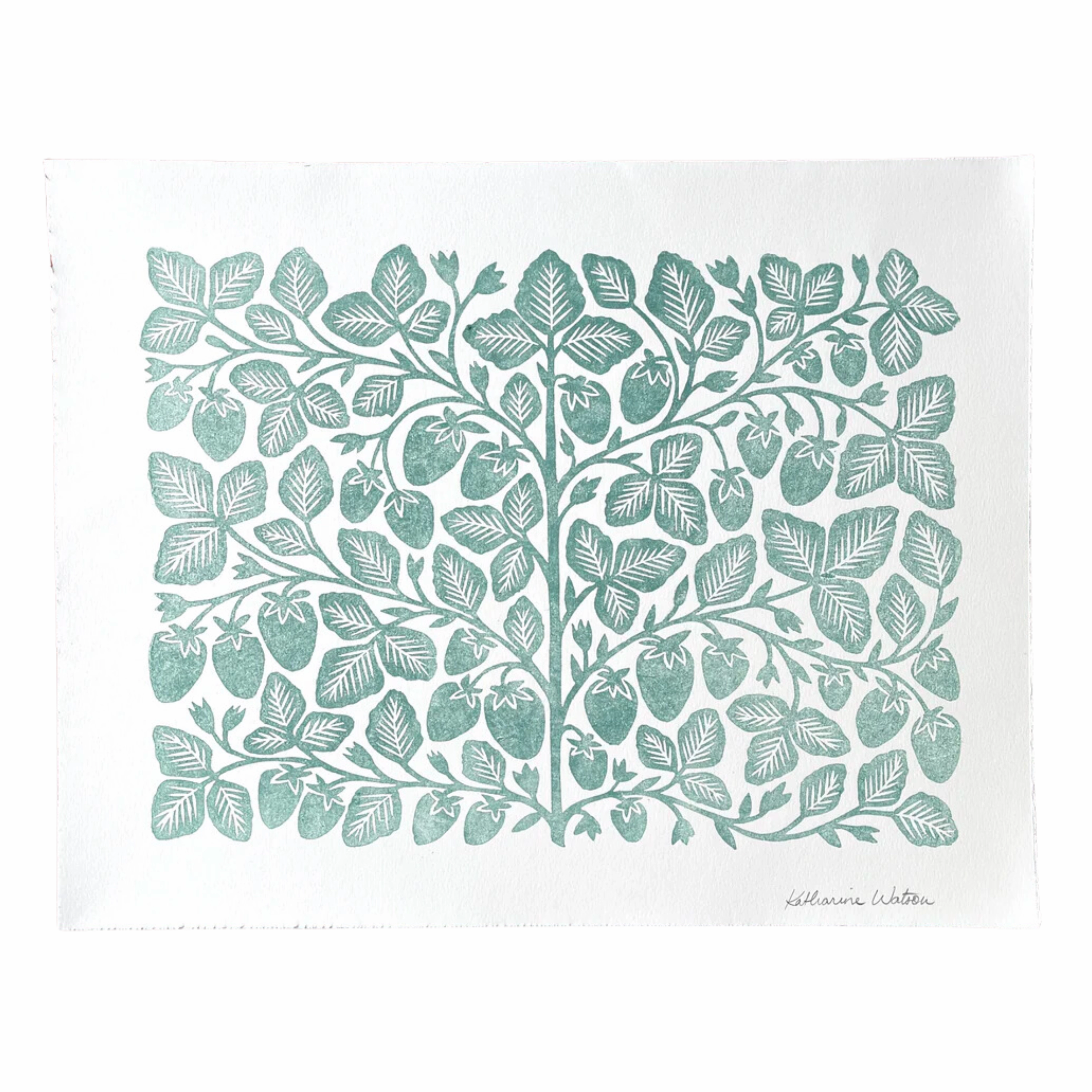 Hand Block Printed Strawberry Art Print No. 2572 framed wall decor