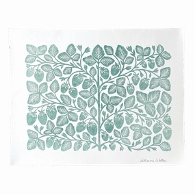 Hand Block Printed Strawberry Art Print No. 2572 framed wall decor
