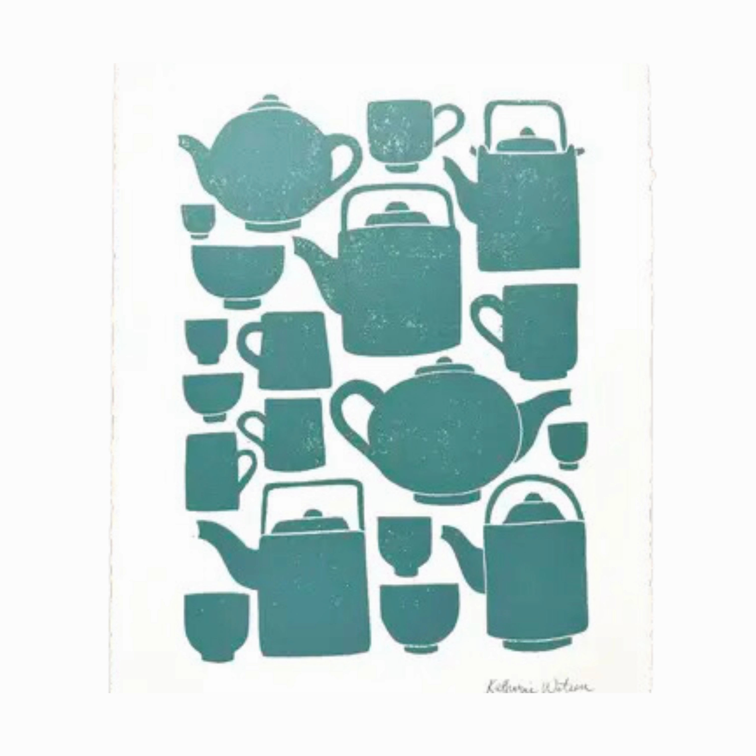 Hand Block Printed Tea Set Art Print No. 2780 framed wall decor