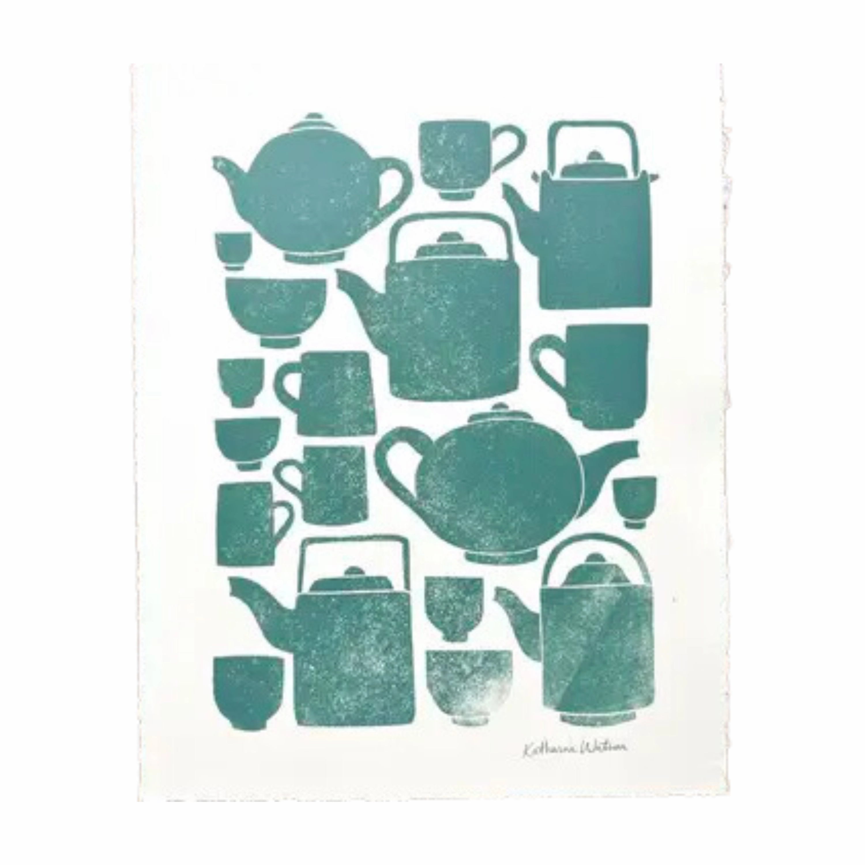Hand Block Printed Tea Set Art Print No. 2802 framed wall decor