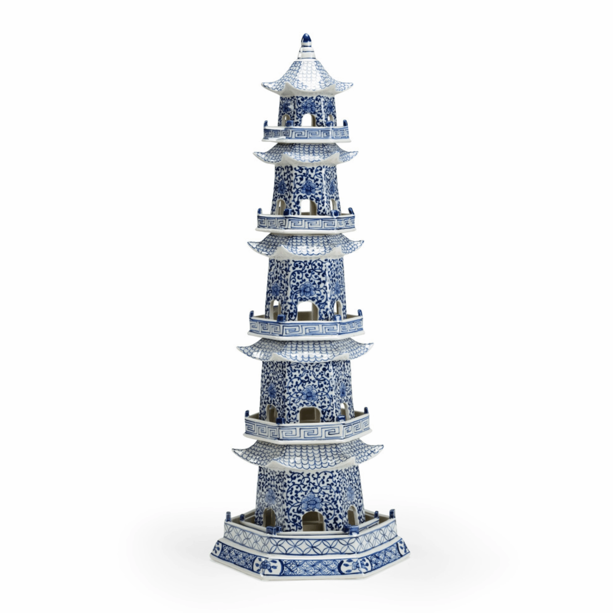 Hand Painted Blue and White Ceramic Canton Pagoda home display ornament