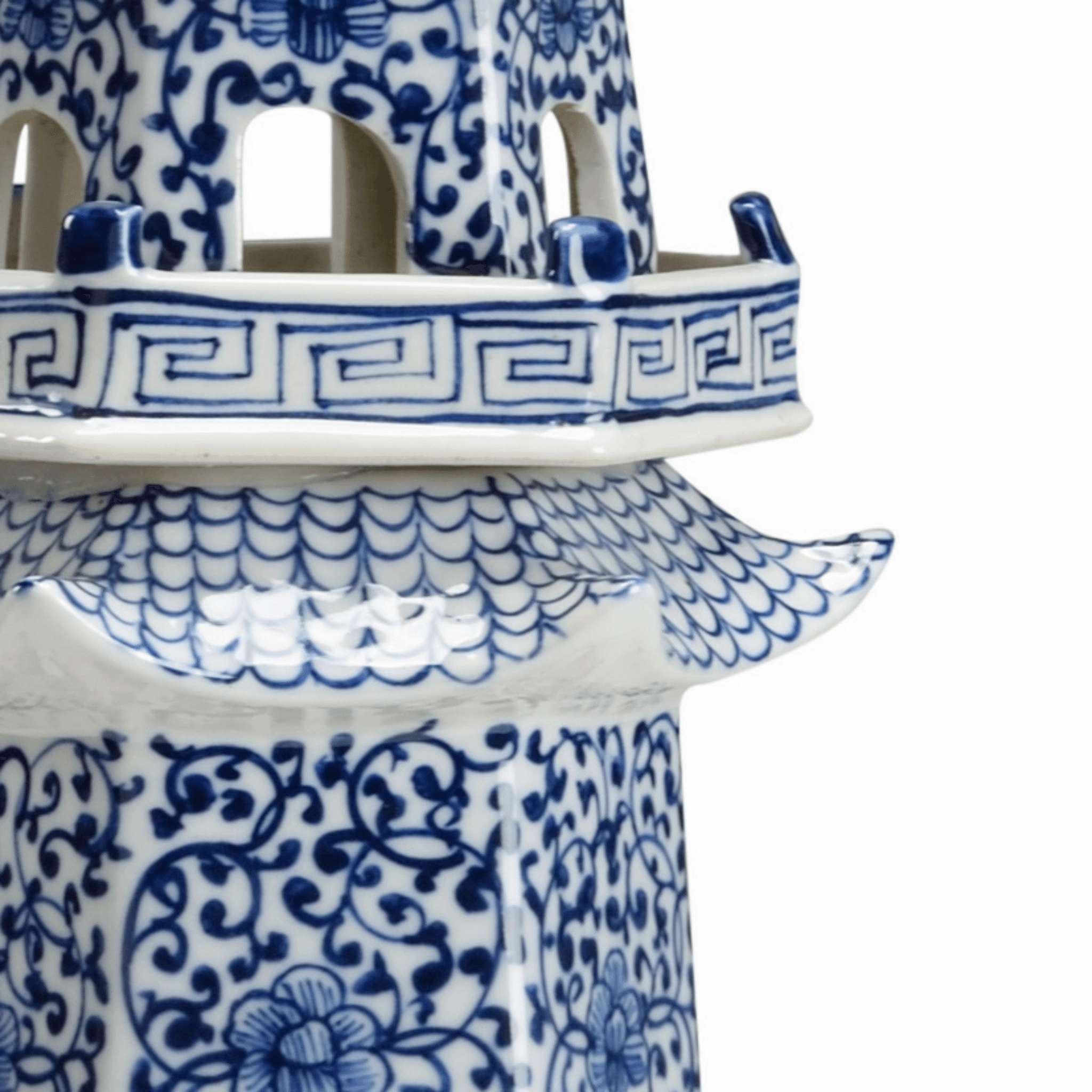 Hand Painted Blue and White Ceramic Canton Pagoda