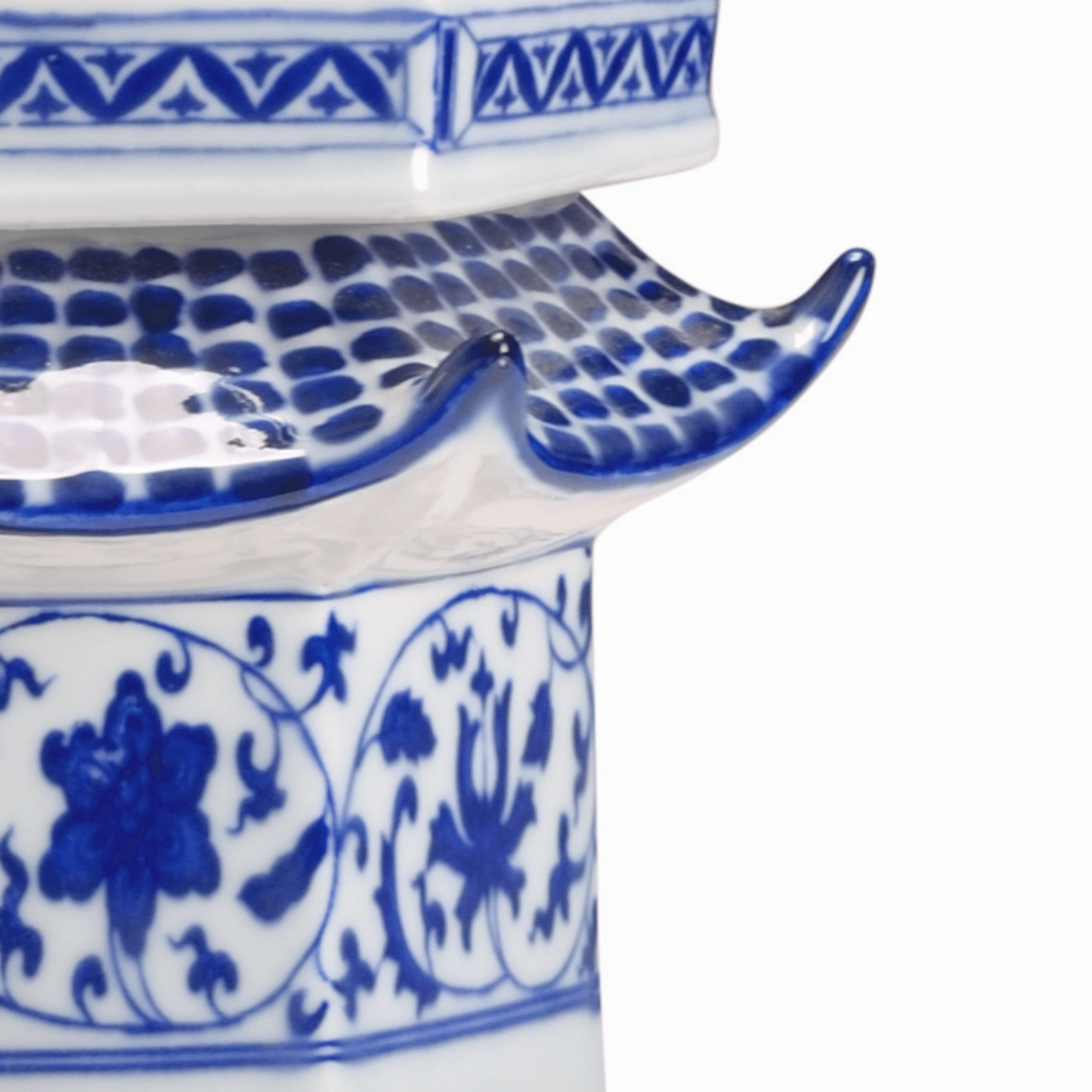 Hand Painted Blue and White Ceramic Decorative Pagoda