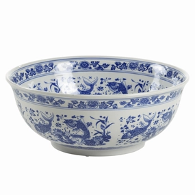 Hand Painted Blue and White Porcelain Decorative Fish Bowl home display ornament