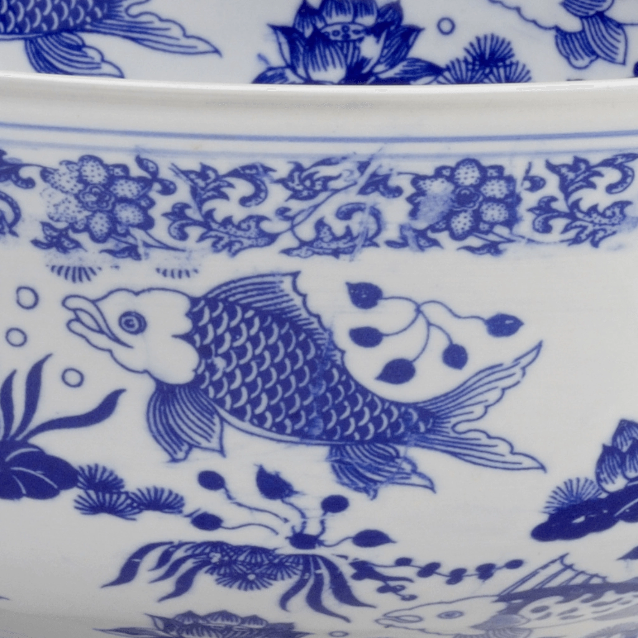 Hand Painted Blue and White Porcelain Decorative Fish Bowl
