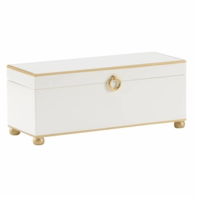 Hand Painted Decorative Storage Box in Cream White with Gold Accents home display ornament