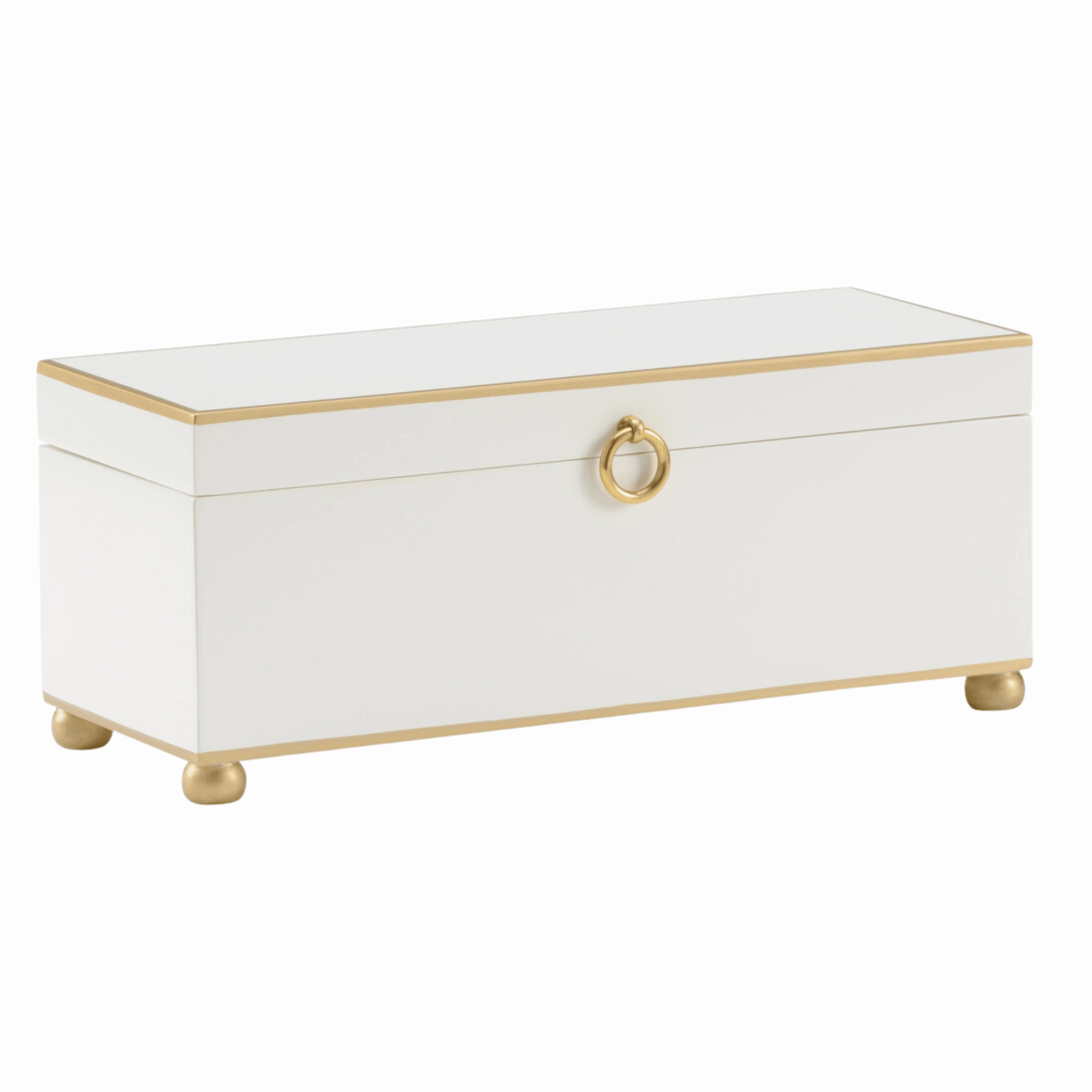 Hand Painted Decorative Storage Box in Cream White with Gold Accents home display ornament
