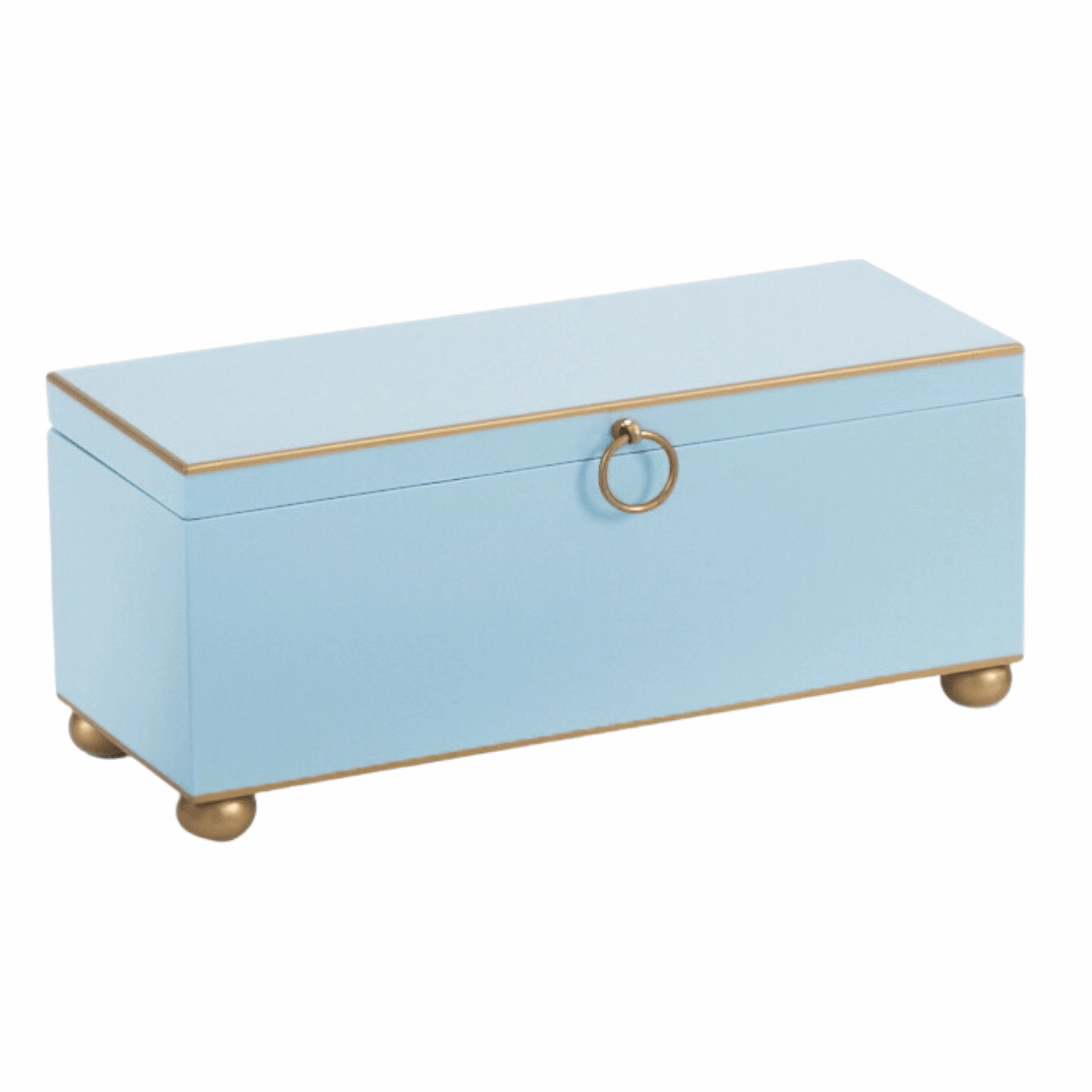 Hand Painted Decorative Storage Box in Pastel Blue with Gold Accents home display ornament