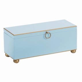 Hand Painted Decorative Storage Box in Pastel Blue with Gold Accents home display ornament