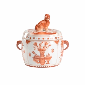 Hand Painted Orange and White Covered Porcelain Jar home display ornament
