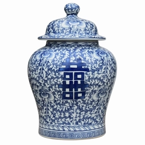 Happiness Calligraphy Porcelain Temple Jar home display ornament