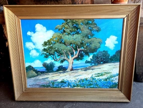 HARDY MARTIN LANDSCAPE WITH BLUE SKY AND TREE IN CENTER OIL PAINTING classic mural painting