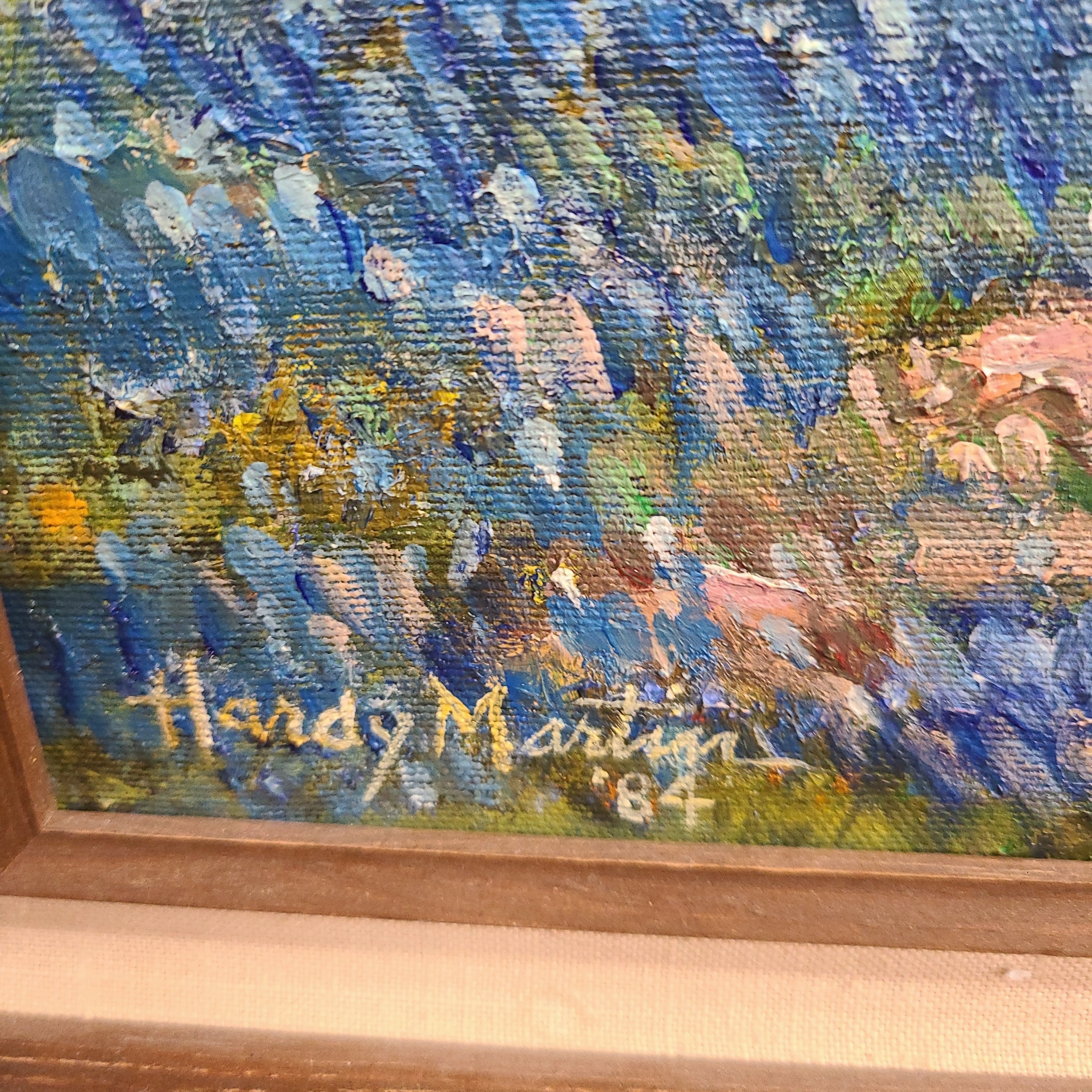HARDY MARTIN LANDSCAPE WITH BLUEBONNETS AND CACTI UNDER TREE OIL PAINTING