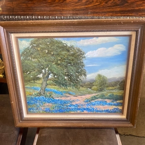 HARDY MARTIN LANDSCAPE WITH BLUEBONNETS AND CACTI UNDER TREE OIL PAINTING classic mural painting