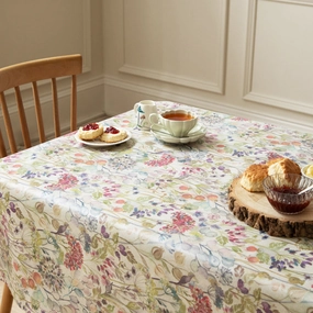 Hedgerow Floral Printed Oil Cloth Fabric (By The Metre) Natural elegant table cloth  