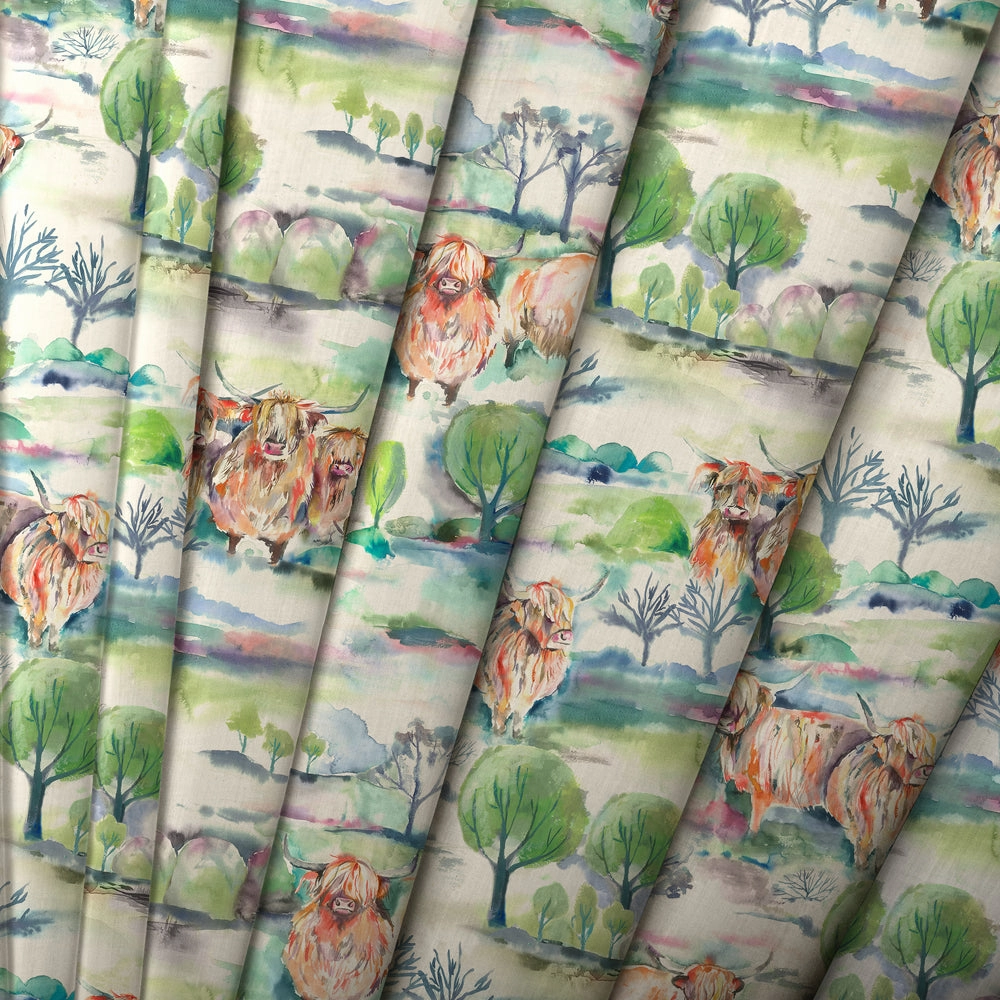 Heilan Herd Printed Made to Measure Curtains Sage