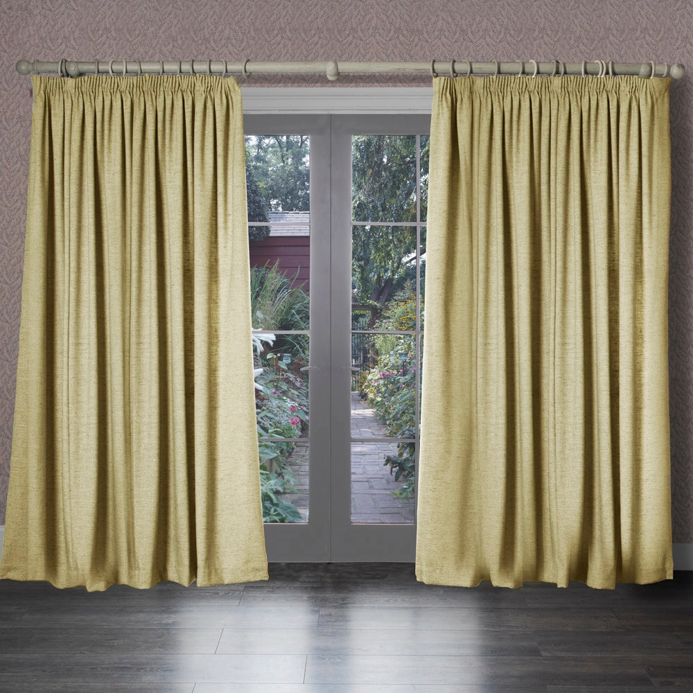 Helmsley Woven Pencil Pleat Curtains Lemon