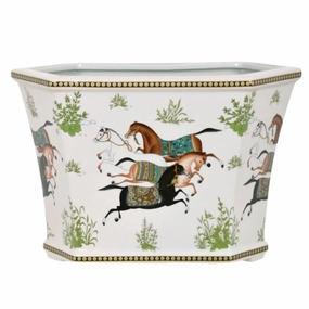 Hexagon Horse Porcelain Cachepot home display ornament