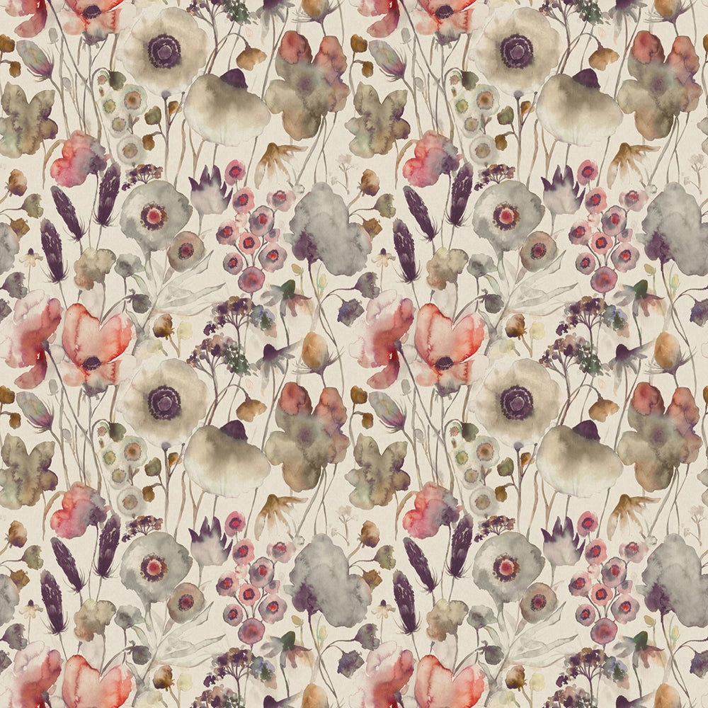 Hibbertia Printed Cotton Fabric (By The Metre) Boysenberry/Linen