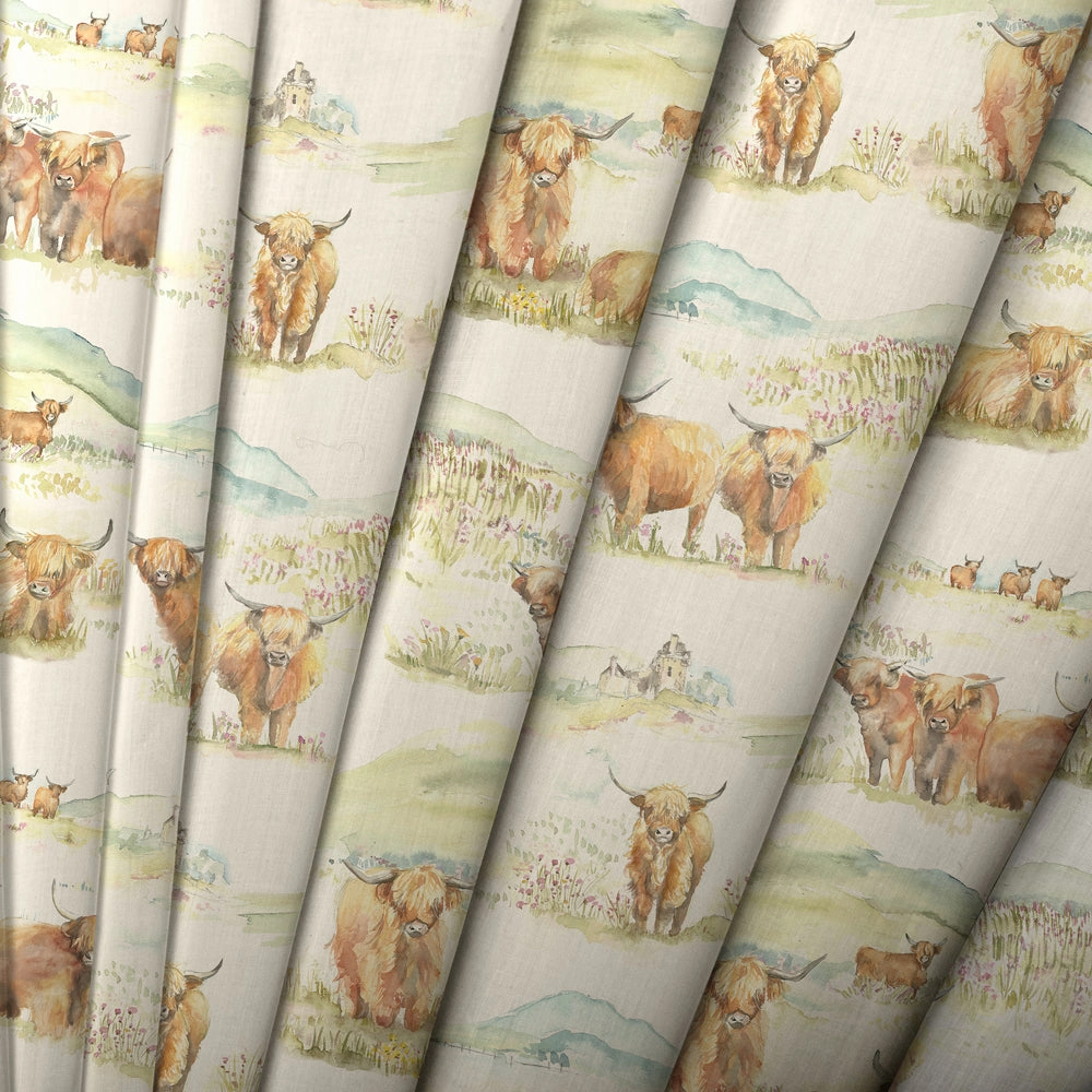 Highland Cattle Printed Made to Measure Curtains Linen
