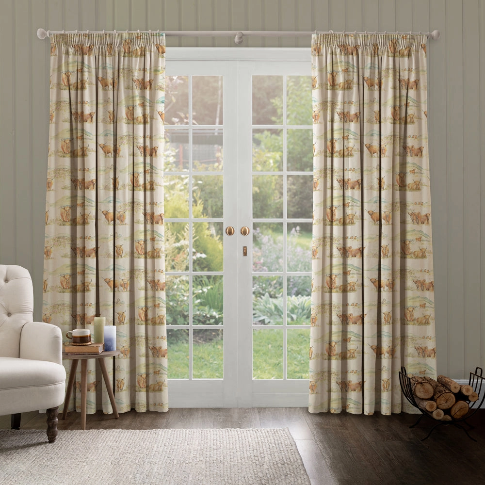 Highland Cattle Printed Made to Measure Curtains Linen