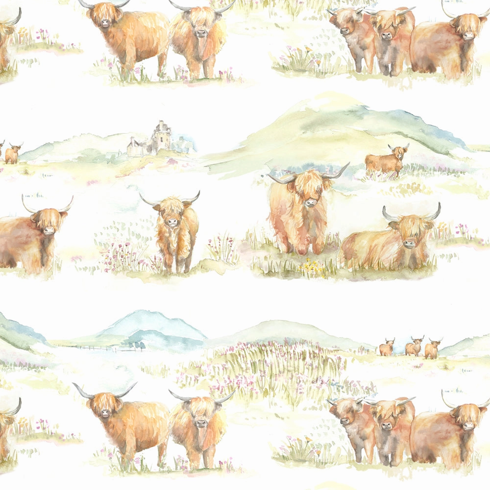 Highland Cattle Printed Made to Measure Curtains Linen