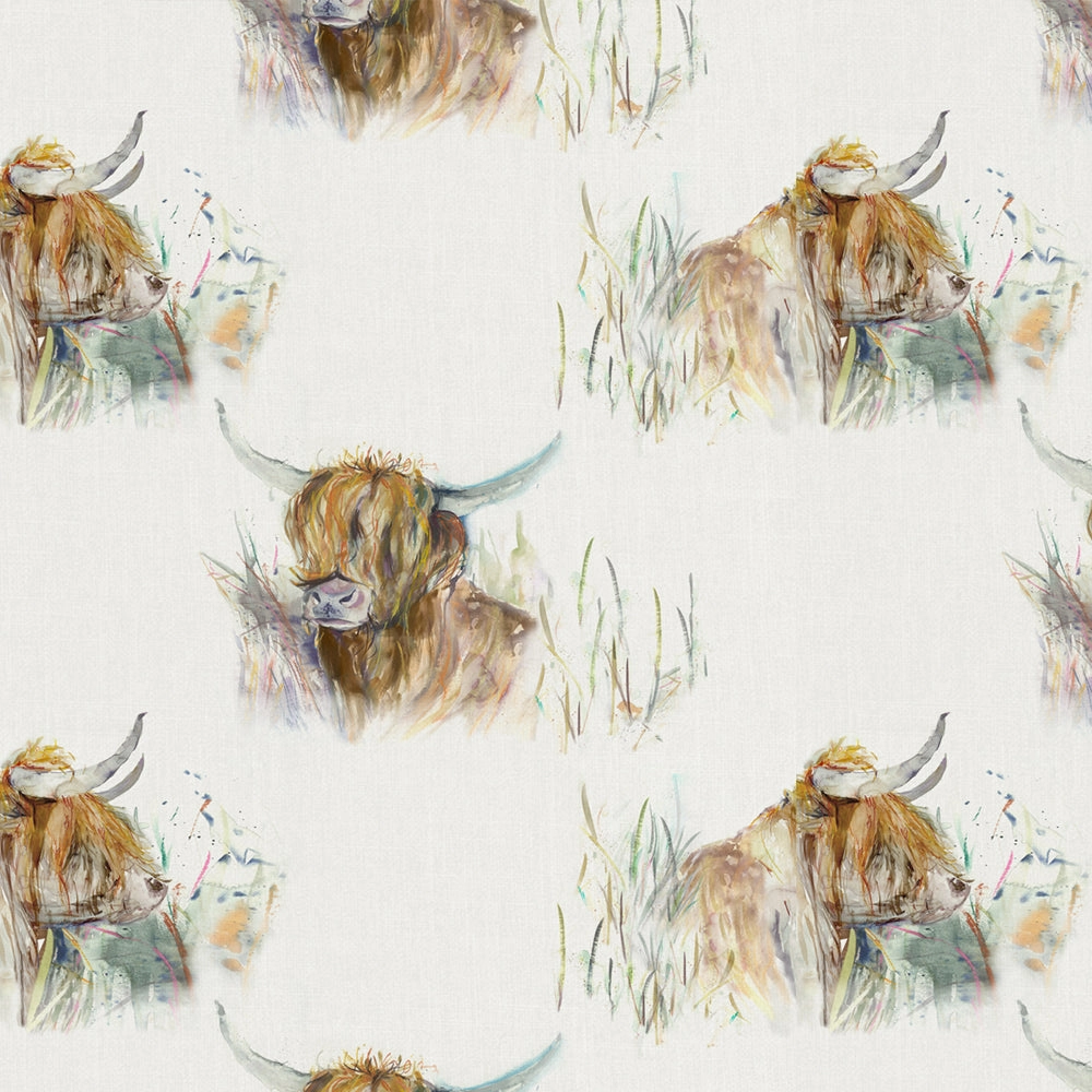 Highland Coo Oil Cloth Fabric (By The Metre) Natural