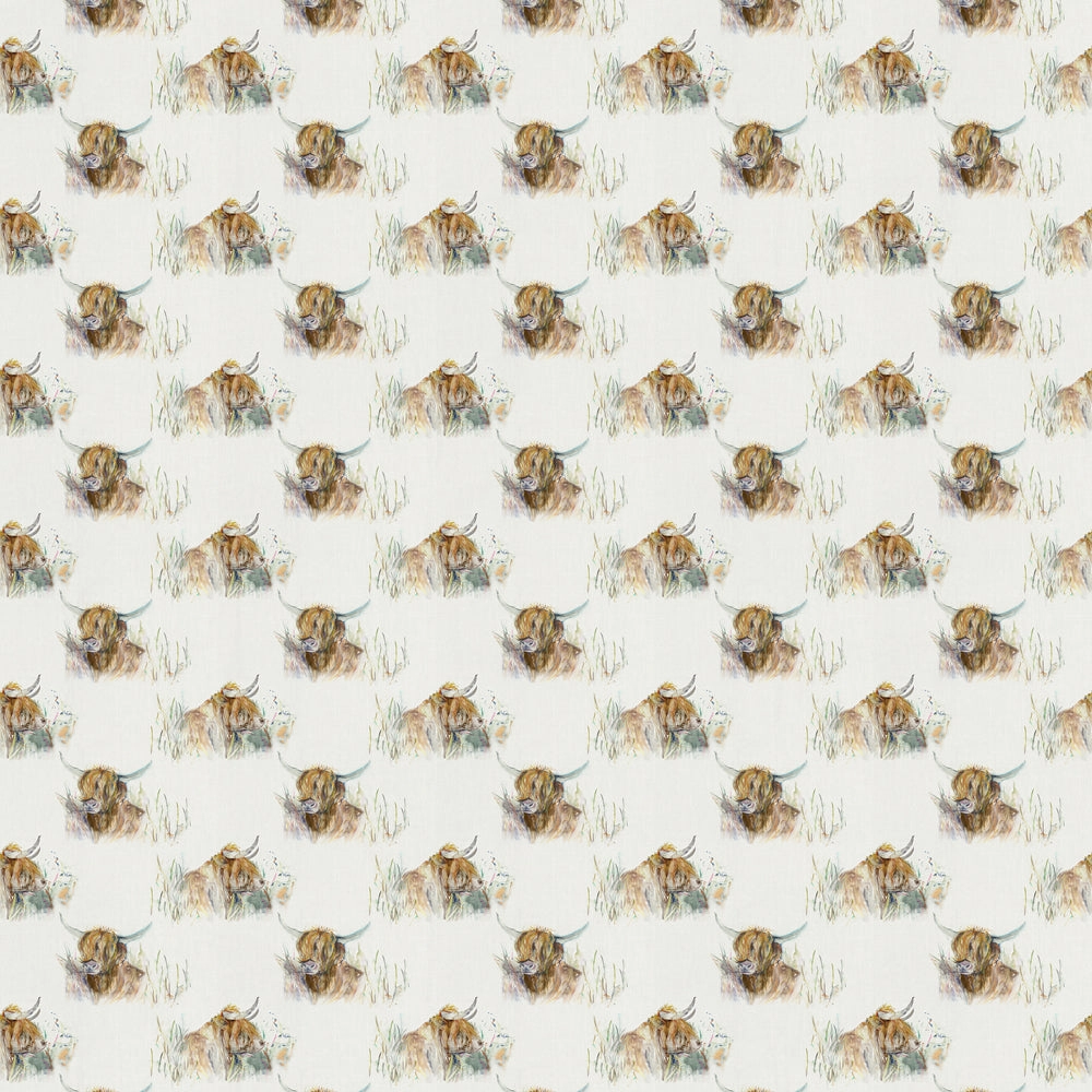 Highland Coo Oil Cloth Fabric (By The Metre) Natural