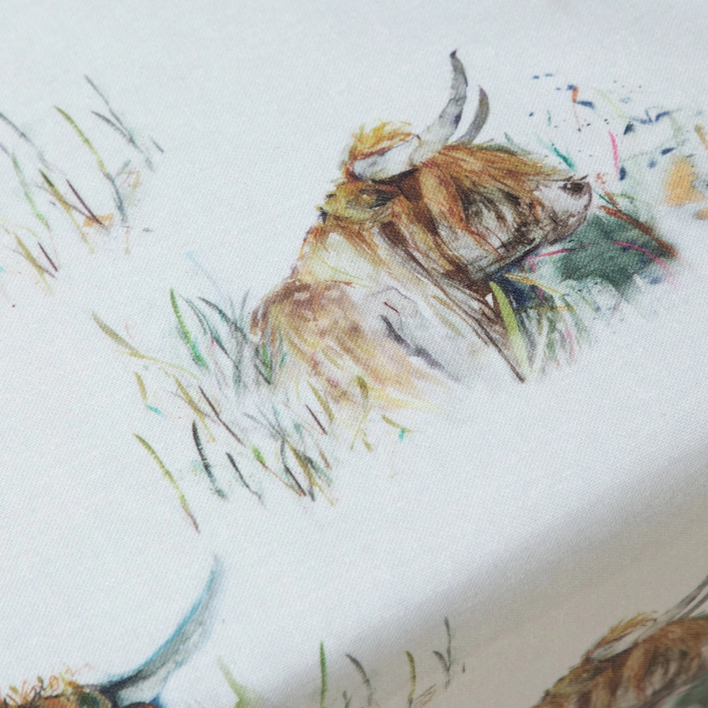 Highland Coo Oil Cloth Fabric (By The Metre) Natural