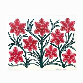 Holiday Garden Series: Amarylis Risograph Art Print framed wall decor