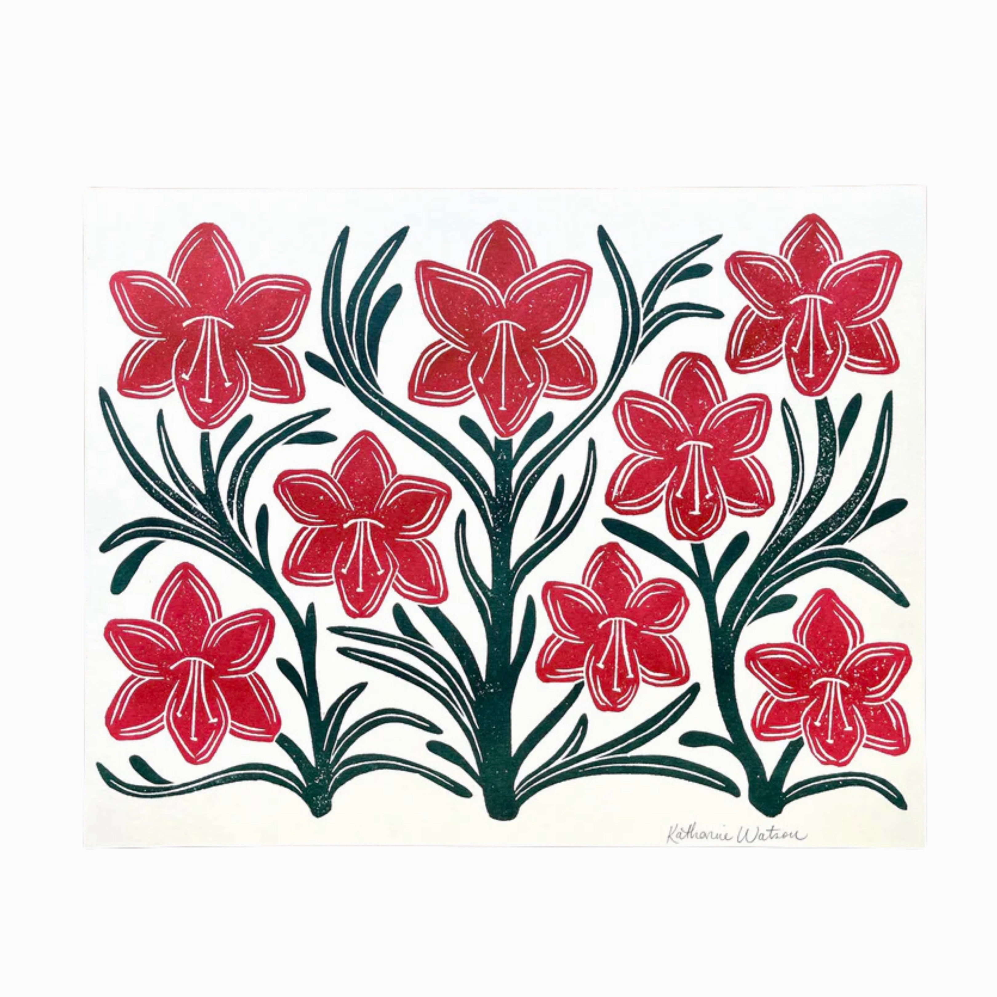 Holiday Garden Series: Amarylis Risograph Art Print framed wall decor
