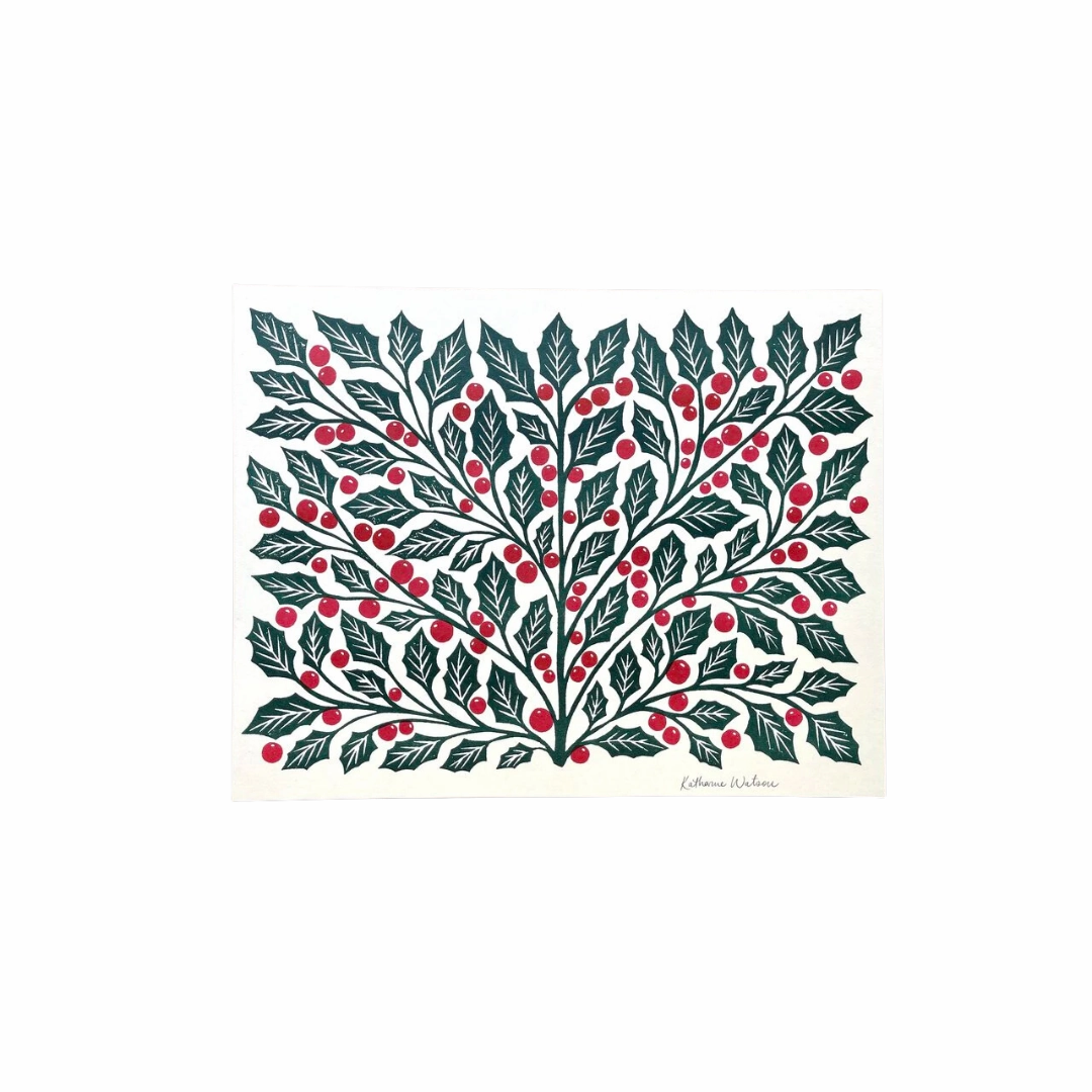 Holiday Garden Series: Holly Risograph Art Print framed wall decor