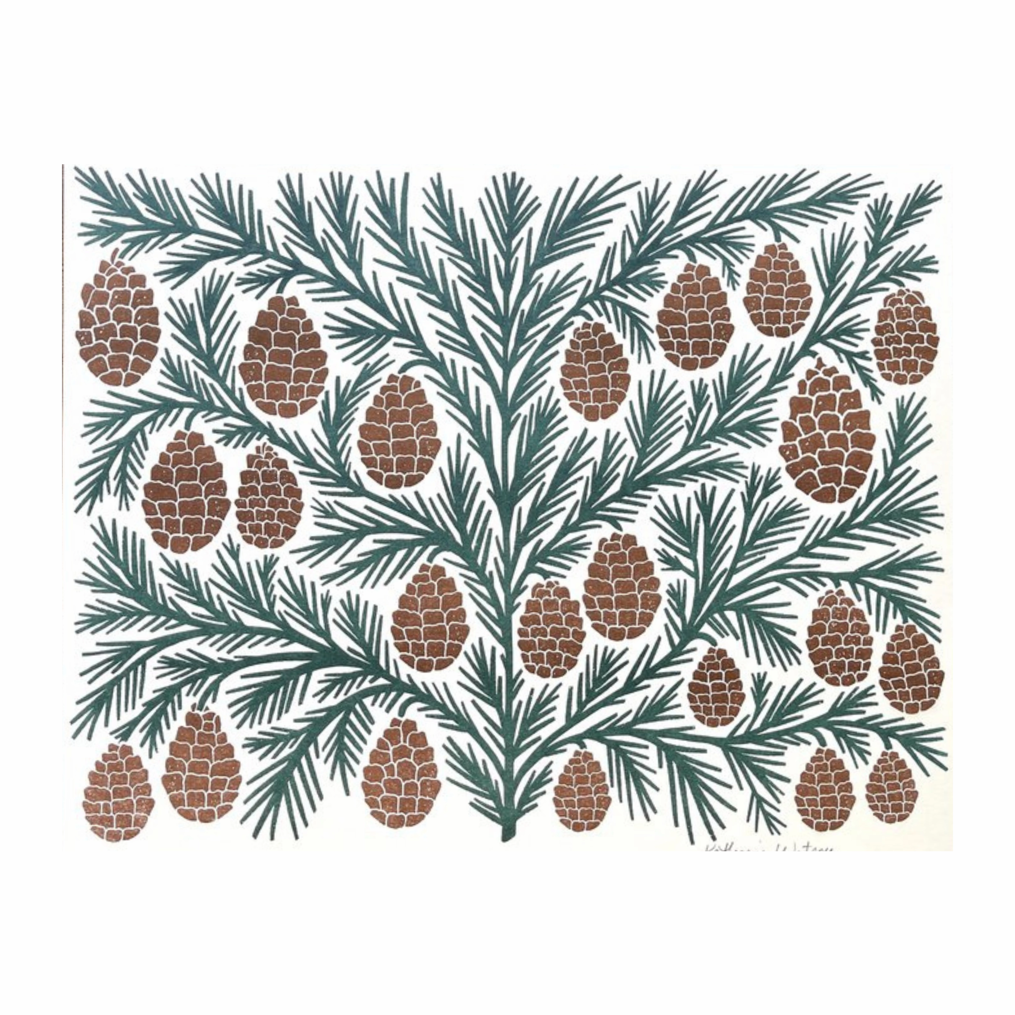 Holiday Garden Series: Pinecone Risograph Art Print framed wall decor