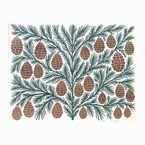 Holiday Garden Series: Pinecone Risograph Art Print framed wall decor
