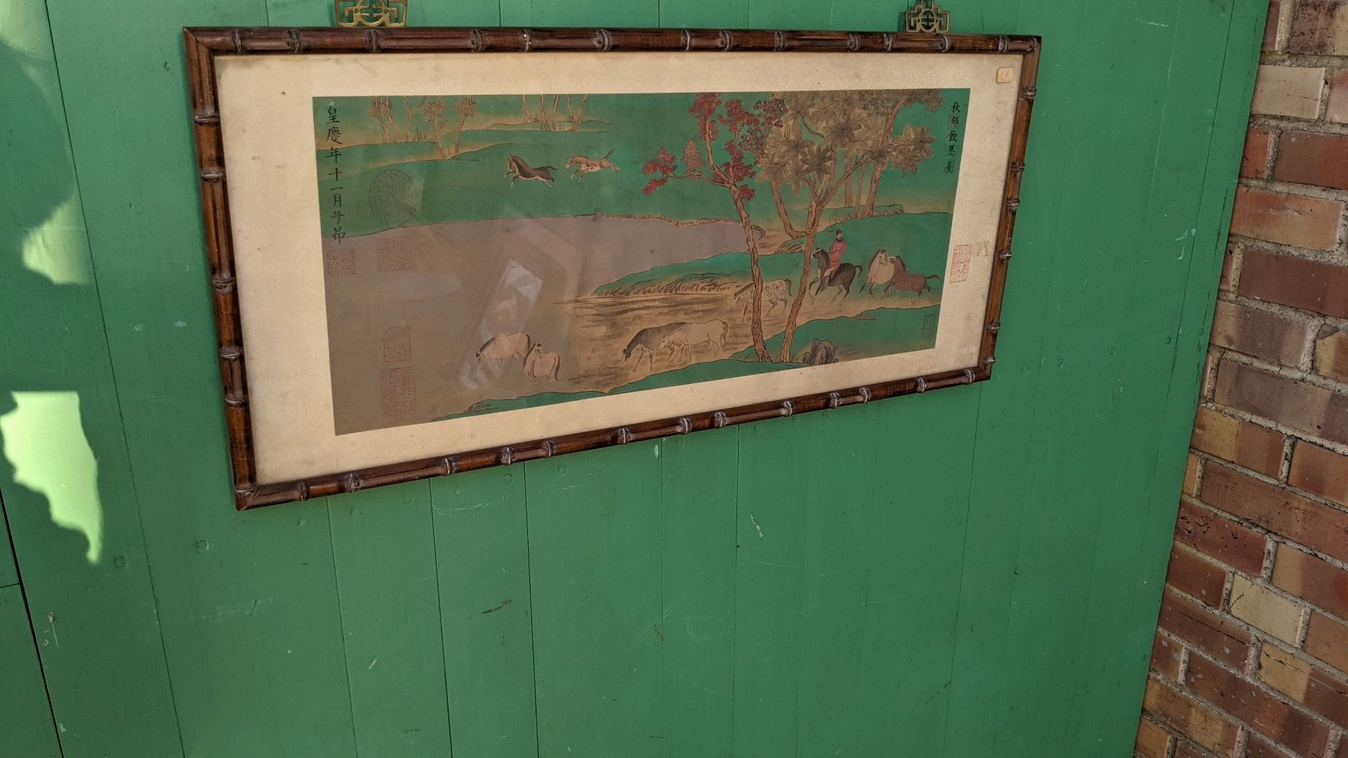 HORIZONTAL CHINESE MAN ON A HORSE BY A LAKE PAINTING - SIGNED