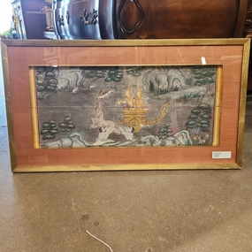 HORIZONTAL THAI ANTIQUE PAINTING WITH GOLD FRAME classic mural painting