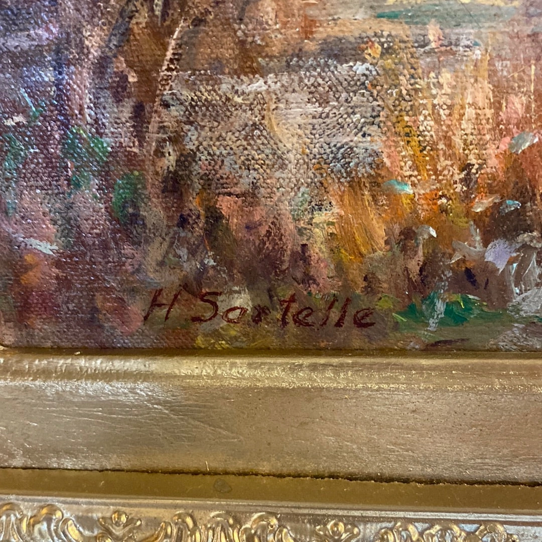 HUBERT SARTELLE LANDSCAPE OIL PAINTING IN SPRAY GOLD FRAME