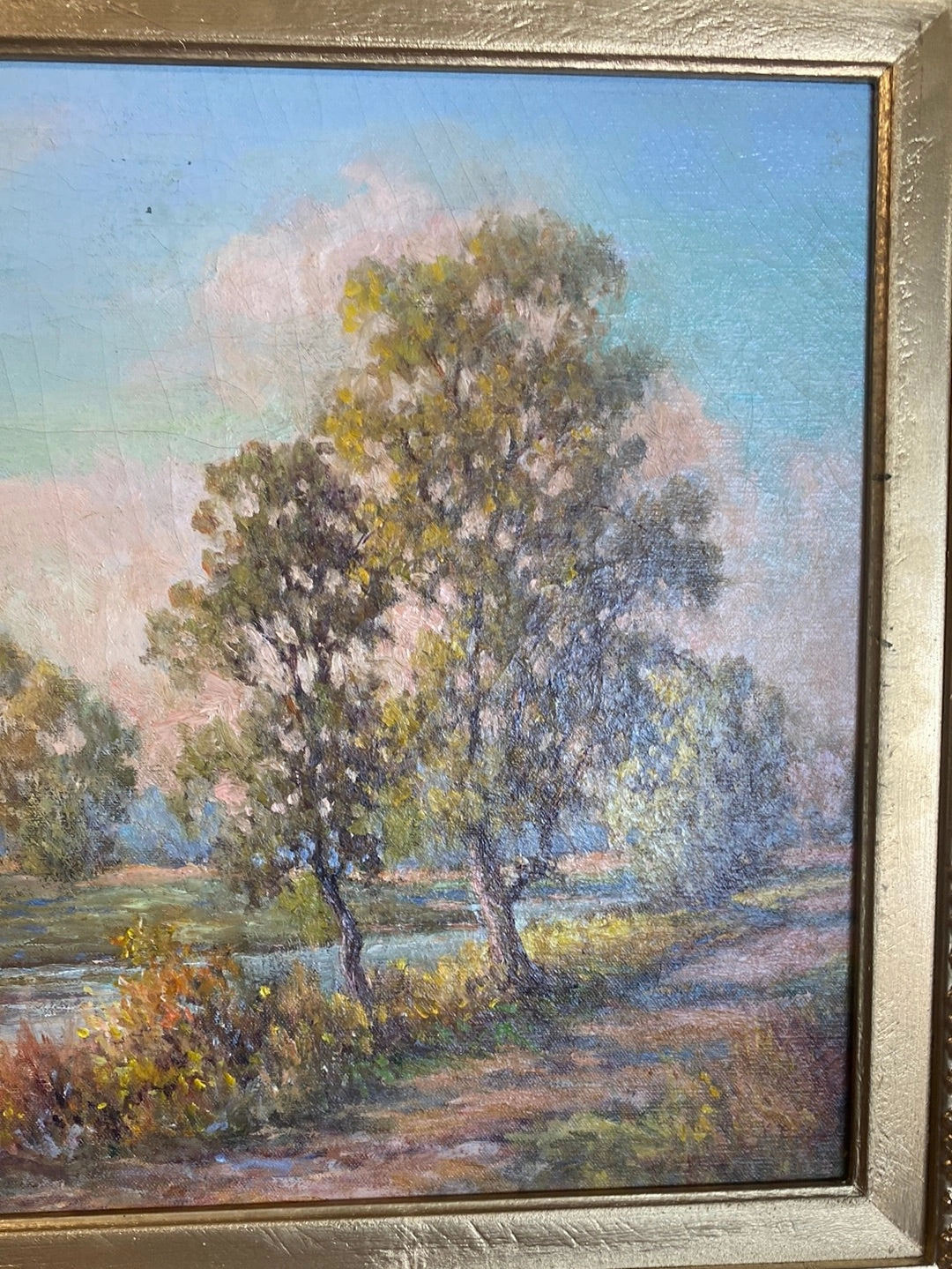 HUBERT SARTELLE LANDSCAPE OIL PAINTING IN SPRAY GOLD FRAME